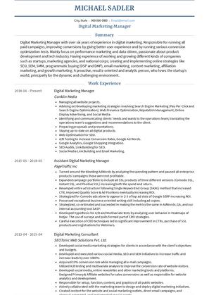 Digital Marketing Manager Resume Sample and Template