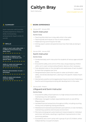 Swim Instructor Resume Sample and Template