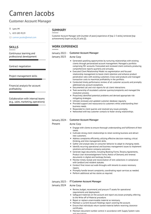 Customer Account Manager Resume Sample and Template