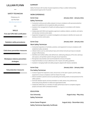 Safety Technician Resume Sample and Template