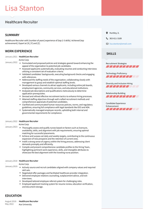 Healthcare Recruiter Resume Sample and Template