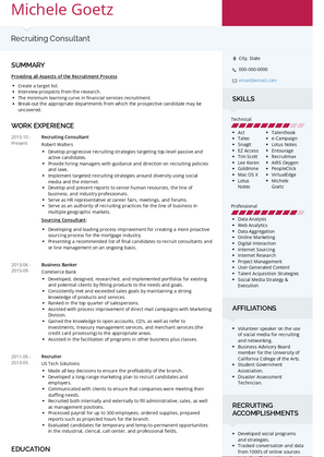Recruiting Consultant Resume Sample and Template