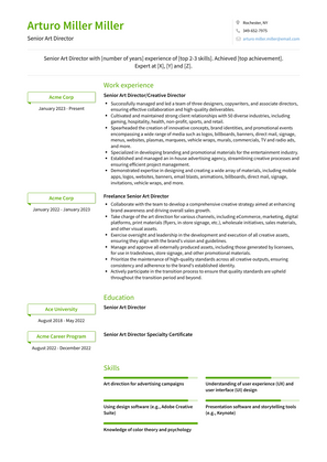 Senior Art Director Resume Sample and Template