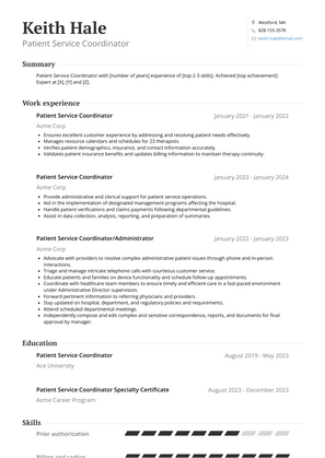 Patient Service Coordinator Resume Sample and Template