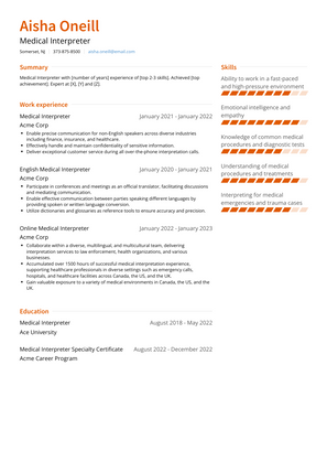 Medical Interpreter Resume Sample and Template