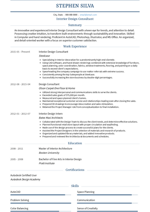 Interior Design Consultant Resume Sample and Template