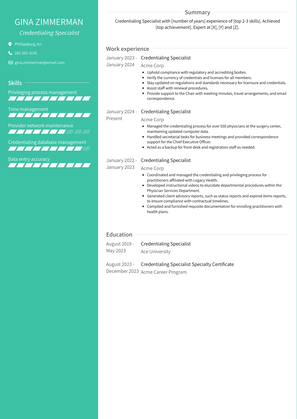 Credentialing Specialist Resume Sample and Template