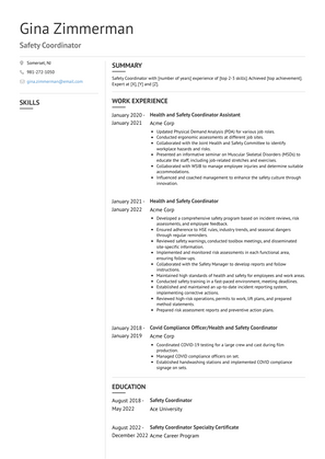 Safety Coordinator Resume Sample and Template