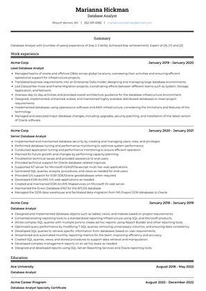 Database Analyst Resume Sample and Template