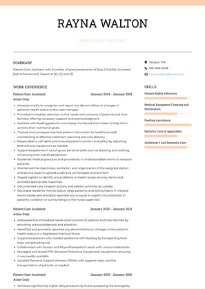 Patient Care Assistant Resume Sample and Template