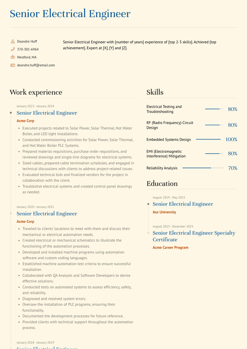 Senior Electrical Engineer Resume Sample and Template