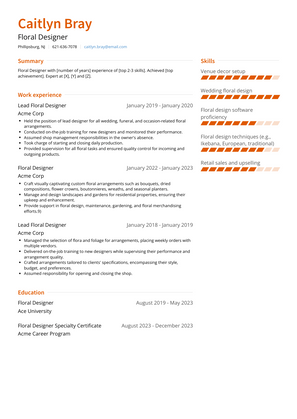 Floral Designer Resume Sample and Template