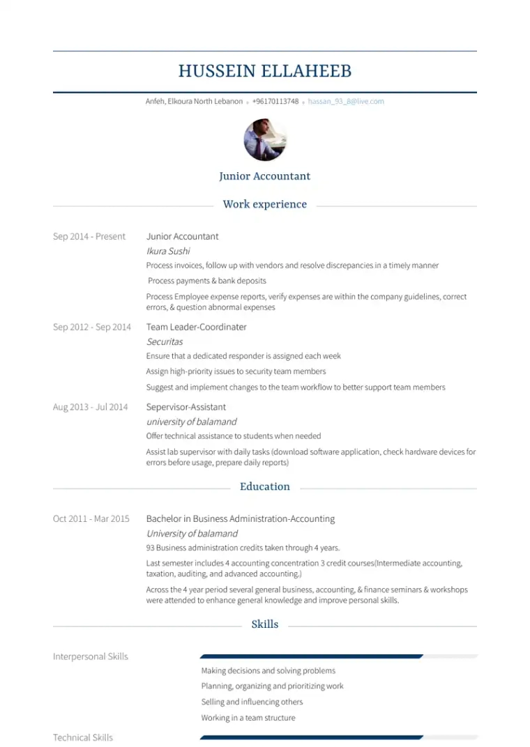 junior accountant resume