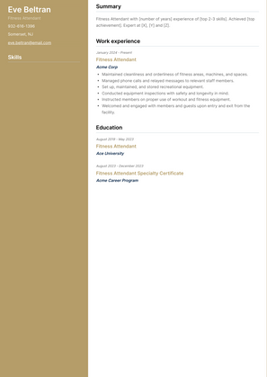 Fitness Attendant Resume Sample and Template