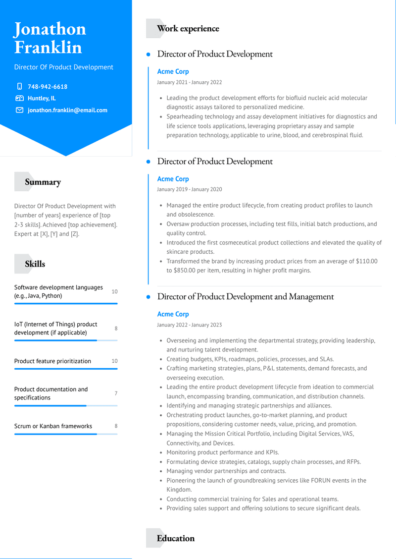 Director Of Product Development Resume Sample and Template