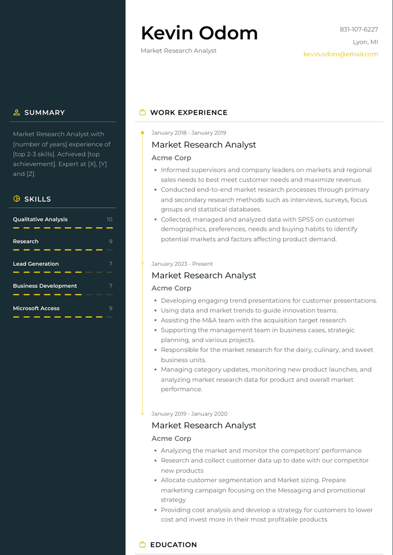 Market Research Analyst Resume Sample and Template