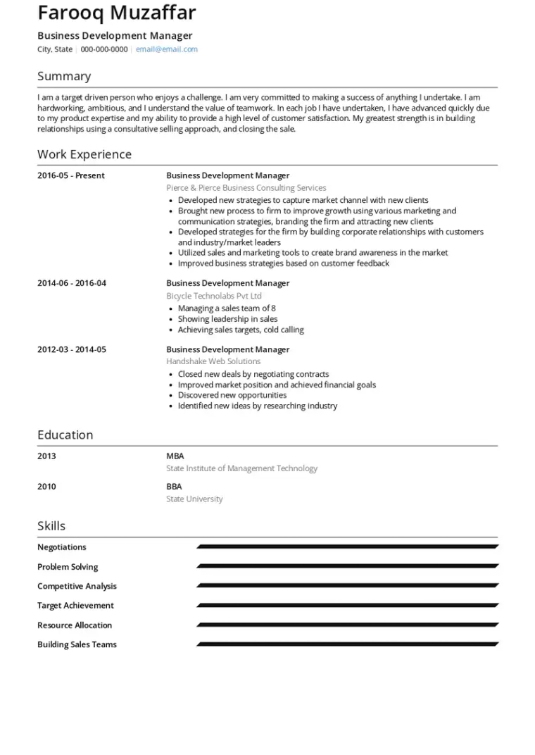 business development resume