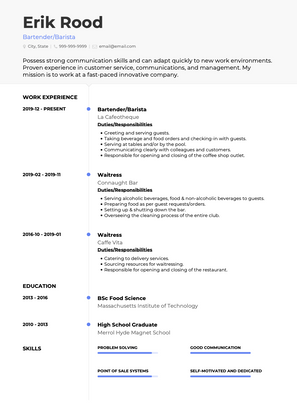 Barista CV Example and Template