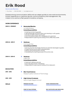 Barista Resume Sample and Template