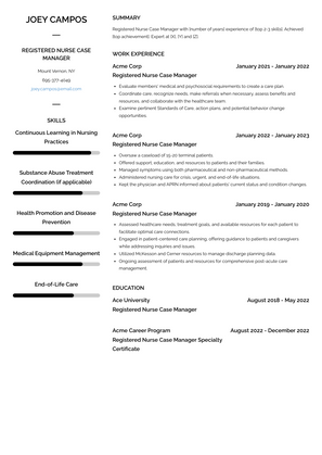 Registered Nurse Case Manager Resume Sample and Template