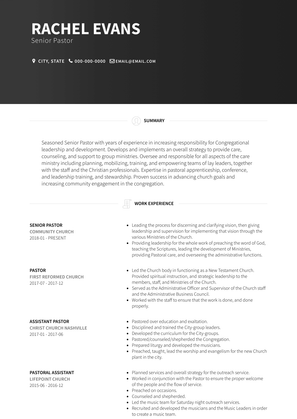 Senior Pastor Resume Sample and Template