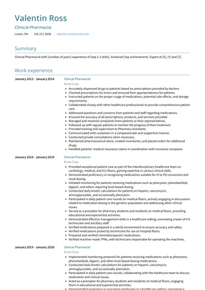 Clinical Pharmacist Resume Sample and Template