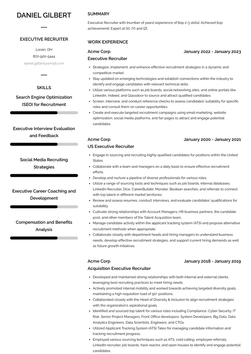 Executive Recruiter Resume Sample and Template