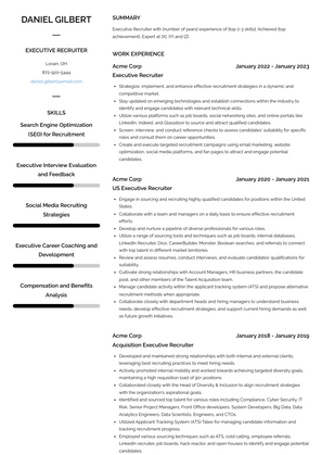 Executive Recruiter Resume Sample and Template