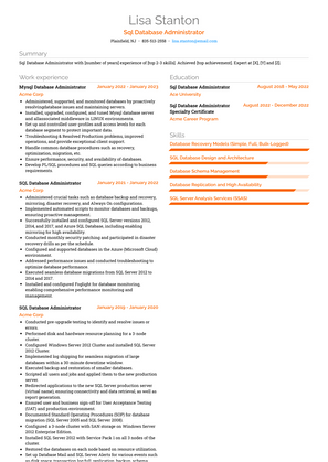 Sql Database Administrator Resume Sample and Template