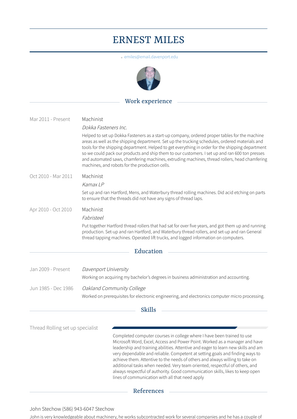 Machinist Resume Sample and Template