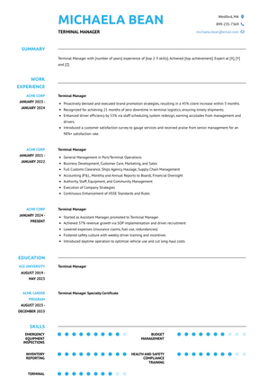 Terminal Manager Resume Sample and Template