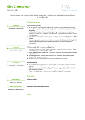 Volunteer Leader Resume Sample and Template