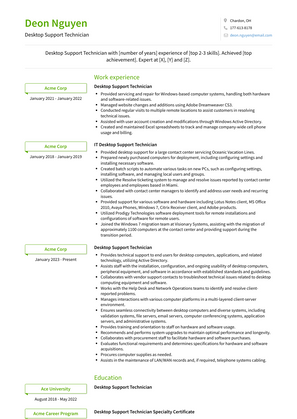 Desktop Support Technician Resume Sample and Template