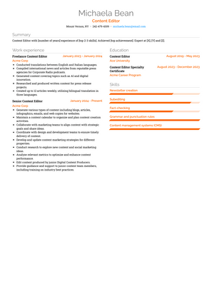 Content Editor Resume Sample and Template