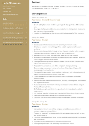 Recruitment Director Resume Sample and Template
