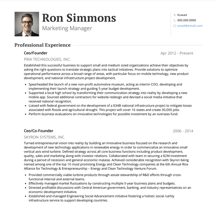 Kuwait resume: Standard