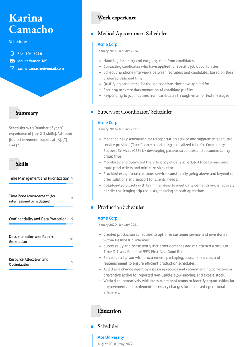 Scheduler Resume Sample and Template