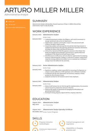 Administrative Analyst Resume Sample and Template