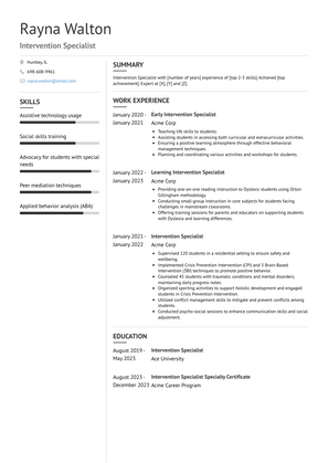 Intervention Specialist Resume Sample and Template