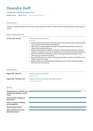 Computer Laboratory Assistant Resume Sample and Template