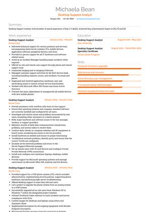 Desktop Support Analyst Resume Sample and Template