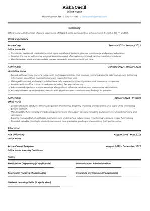 Office Nurse Resume Sample and Template