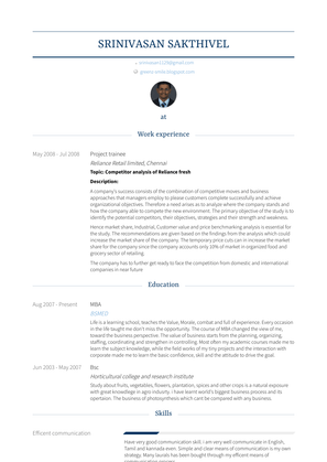 Project Trainee Resume Sample and Template
