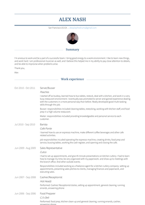 Server/Busser Resume Sample and Template