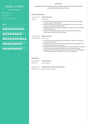 Meeting Planner Resume Sample and Template