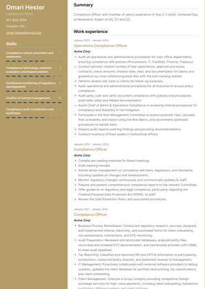 Compliance Officer Resume Sample and Template