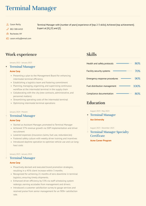 Terminal Manager Resume Sample and Template
