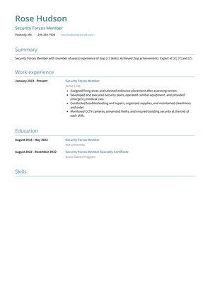 Security Forces Member Resume Sample and Template