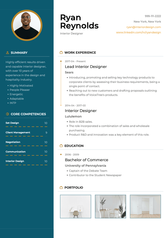 A sample resume using VisualCV's Denali template