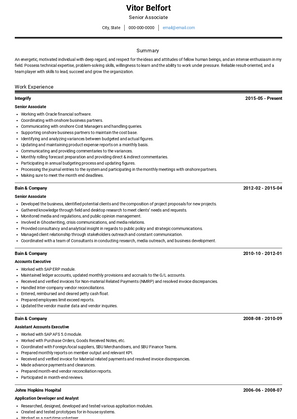 Senior Associate Resume Sample and Template